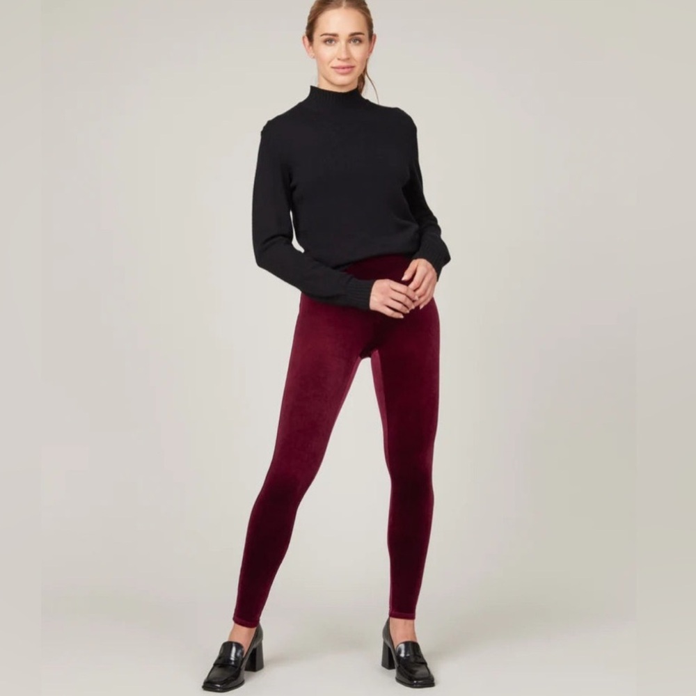 Spanx Velvet Leggings in Color Rich Burgundy SZ L EUC
